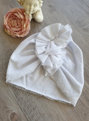 Bonnet turban bébé dentelle blanche