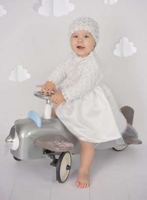 Robe Crochet Bebe Fillette Blanche Bonnet Assorti