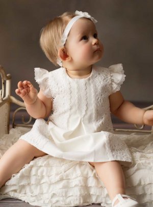 SOLDES - Robe cérémonie bébé fille vintage effet crochet