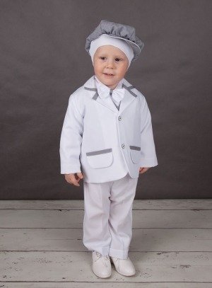 Fin De Stock Costume Bebe Blanc Et Gris Esteban Avec Veste Et Casquette