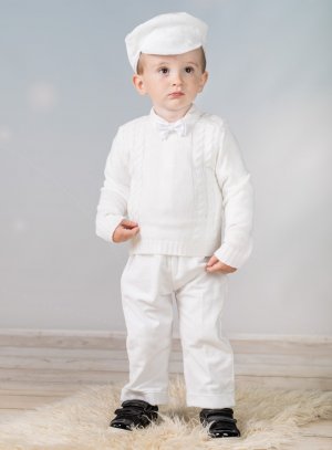 Soldes Costume Bapteme Bebe Blanc Complet Valentin 5 Pieces