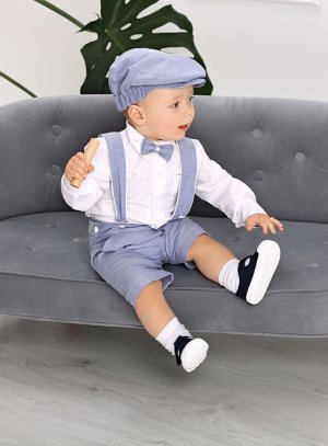 Vêtement de mariage garçon et bébé blanc et bleu
