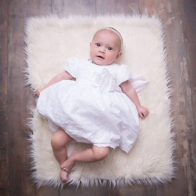 SOLDES - Robe de baptême fille bébé coton blanche f0026