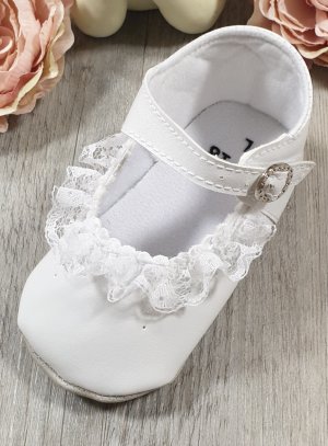 Chaussures de baptême fille souple blanche avec dentelle