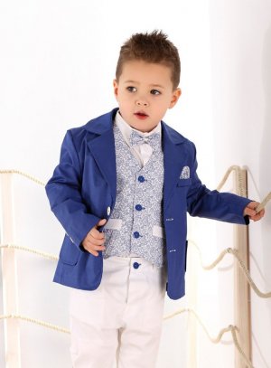 Costume enfant garçon mariage complet bleu et blanc Belle qualité