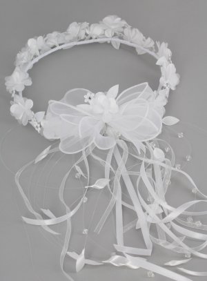 Couronne De Communion Blanche Avec Fleur Et Rubans