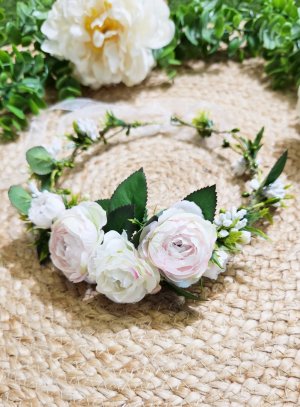 Couronne de Fleurs pivoine en Tissu : Élégance Florale pour Mariages et Communions