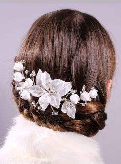 Accessoire chignon mariage strass et fleur flexible Blanc