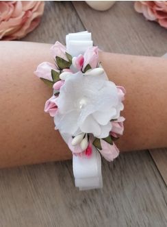 bracelet demoiselle d'honneur ruban fleur rose et blanche