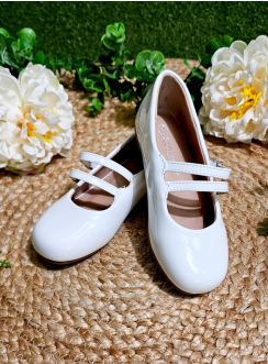 Chaussures ballerines babies blanche fille pour cérémonie mariage baptême ou communion