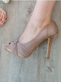 Chaussures de soirée femme satin et strass  marron glacé