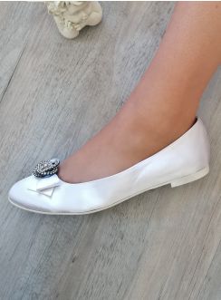 Ballerines mariage femme satin noeud et strass blanche