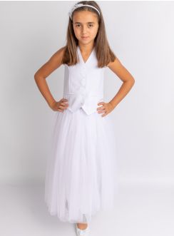 Tenue enfant mariage bohème : jupe longue tutu et bustier blanc