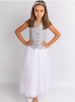 Tenue mariage fille jupe longue tutu + bustier gris