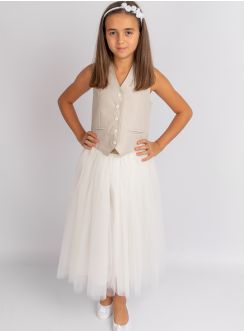 Tenue enfant mariage bohème : jupe longue tutu et bustier ivoire écru