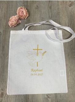 Sac tote bag de cérémonie Croix et Colombe brodées