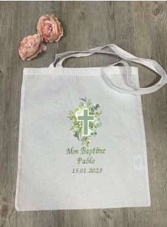 Sac tote bag de cérémonie croix fleurie - personnalisable