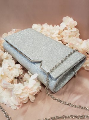 Pochette de soirée femme paillettes gris argent