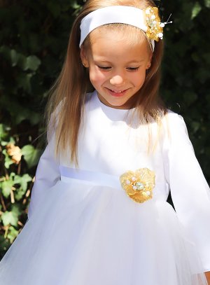Robe de baptême blanche manche froufrou modèle Solène