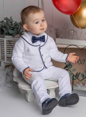 Tenue de cérémonie bébé garçon blanche et bleu marine